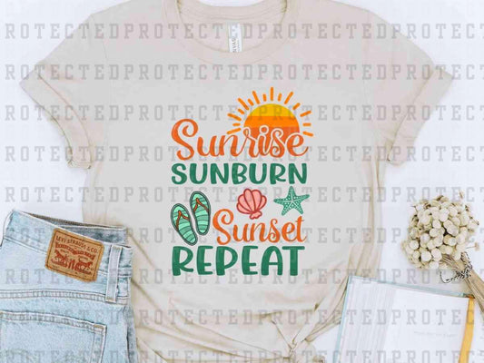 SUNRISE SUNBURN SUNSET REPEAT SEASHELLS SUN - DTF TRANSFER