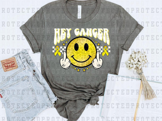 hEY CANCER FU - WHITE LEOPARD SMILEY - YELLOW RIBBON - DTF TRANSFER
