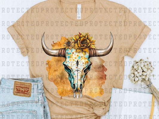 SUNFLOWER COW SKULL - DTF TRANSFER