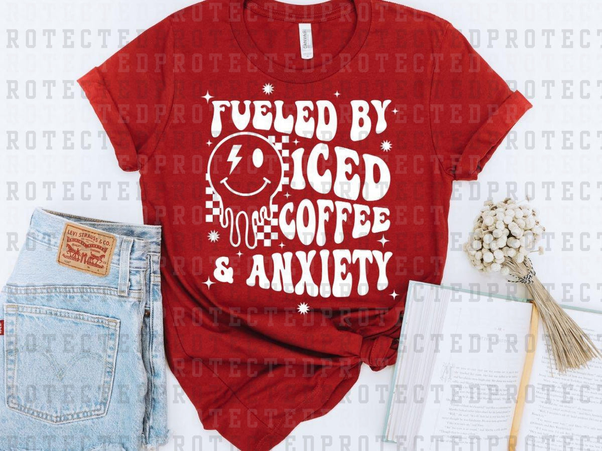 FUELED BY ICED COFFEE AND ANXIETY *SINGLE COLOR* - DTF TRANSFER