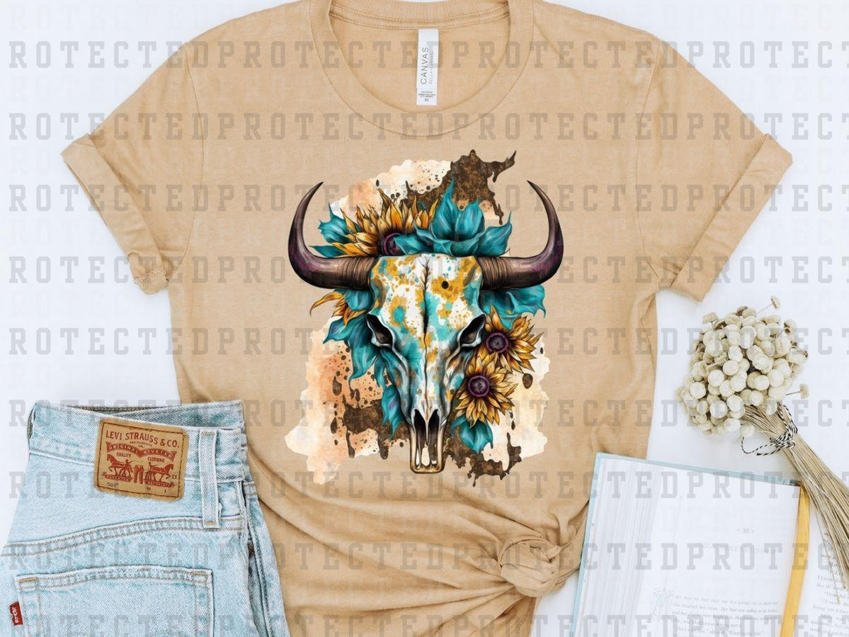 TEAL COW SKULL - DTF TRANSFER