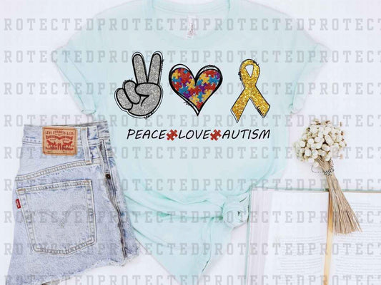 PEACE LOVE AUTISM GOLD RIBBON - DTF TRANSFER