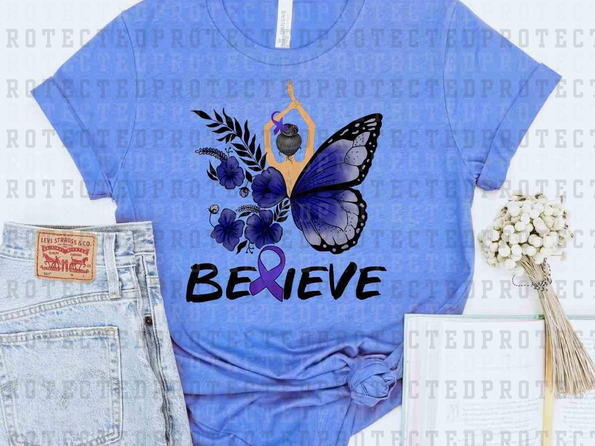 BELIEVE BLUE RIBBON BUTTERFLY - DTF TRANSFER