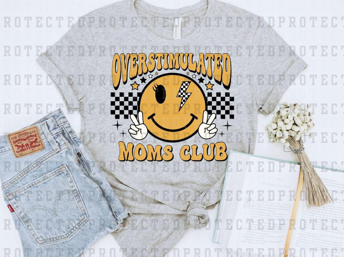 OVERSTIMULATED MOMS CLUB YELLOW SMILEY - DTF TRANSFER