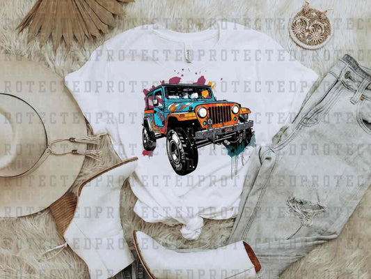 ORANGE TEAL JEEP - DTF TRANSFER