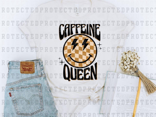 CAFFEINE QUEEN SMILEY - DISTRESSED - DTF TRANSFER