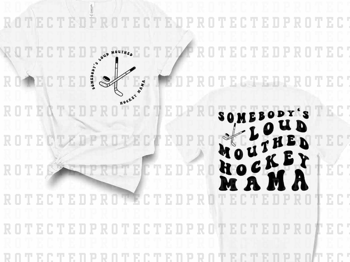 LOUD MOUTH HOCKEY MAMA *SINGLE COLOR*(POCKET/BACK)- DTF TRANSFER