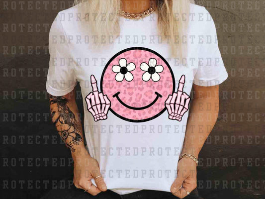 PINK SMILEY MIDDLE FINGER - DTF TRANSFER