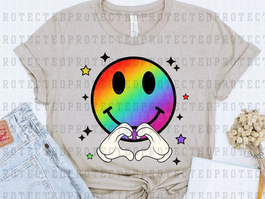 BRIGHT RAINBOW SMILEY HEART HANDS - DTF TRANSFER