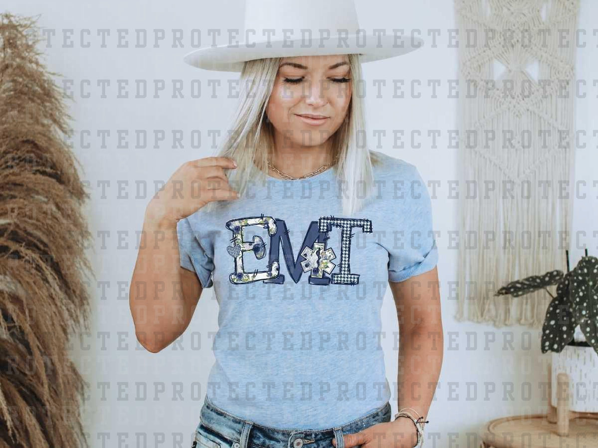 EMT BLUE FLORAL - DTF TRANSFER