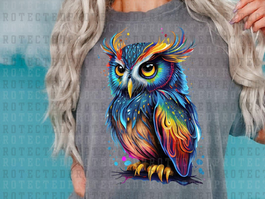 NAVY WATERCOLOR NEON OWL - DTF TRANSFER