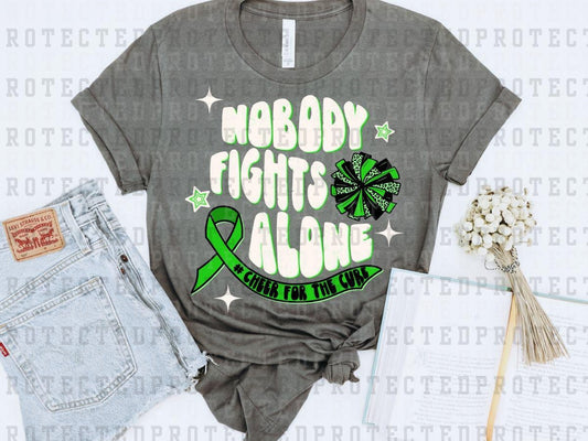 NOBODY FIGHTS ALONE - GREEN RIBBON - CHEER - WHITE - DTF TRANSFER