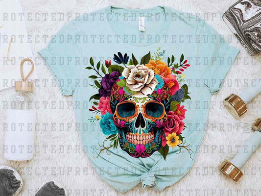 BRIGHT FLORAL SKULL - DTF TRANSFER