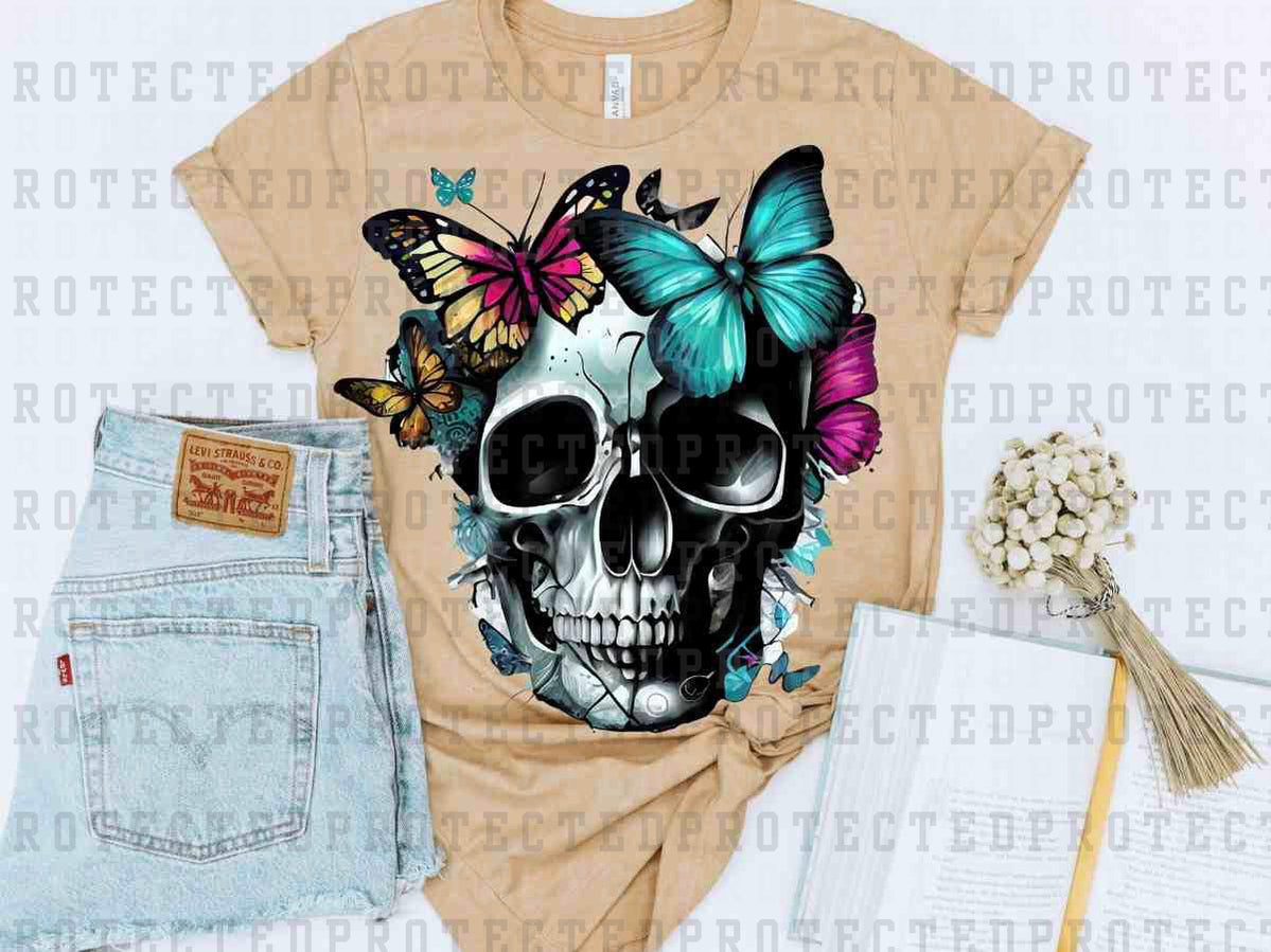 SKULL TEAL BUTTERFLY - DTF TRANSFER