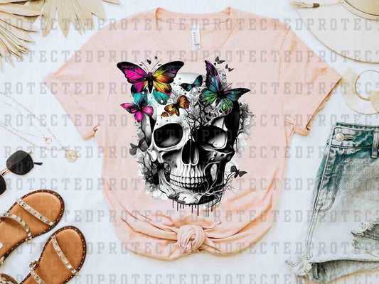 SKULL PINK YELLOW TEAL BUTTERFLY - DTF TRANSFER