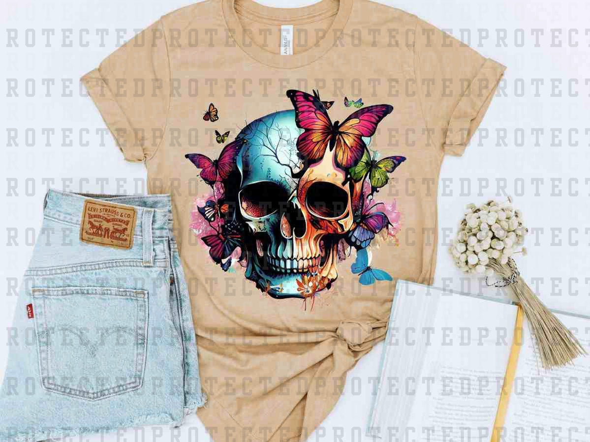 PEACH/TEAL SKULL - DTF TRANSFER