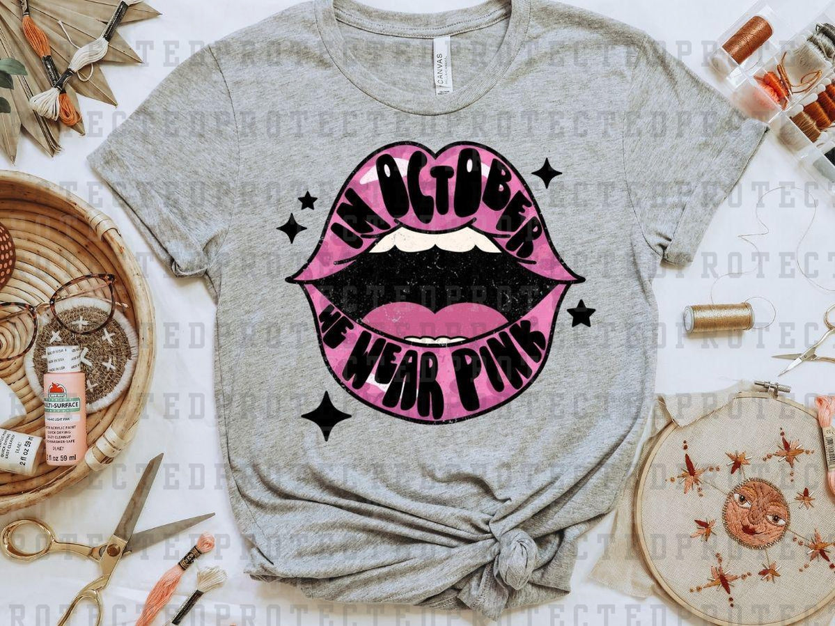 IN OCTOBER WE WEAR PINK LIPS W/ STARS - DTF TRANSFER