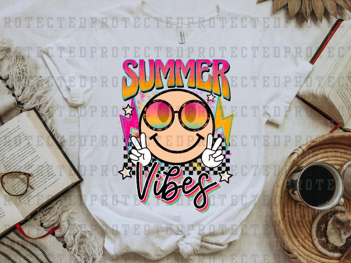 SUMMER VIBES BLK CHECKARD SMILEY - DTF TRANSFER